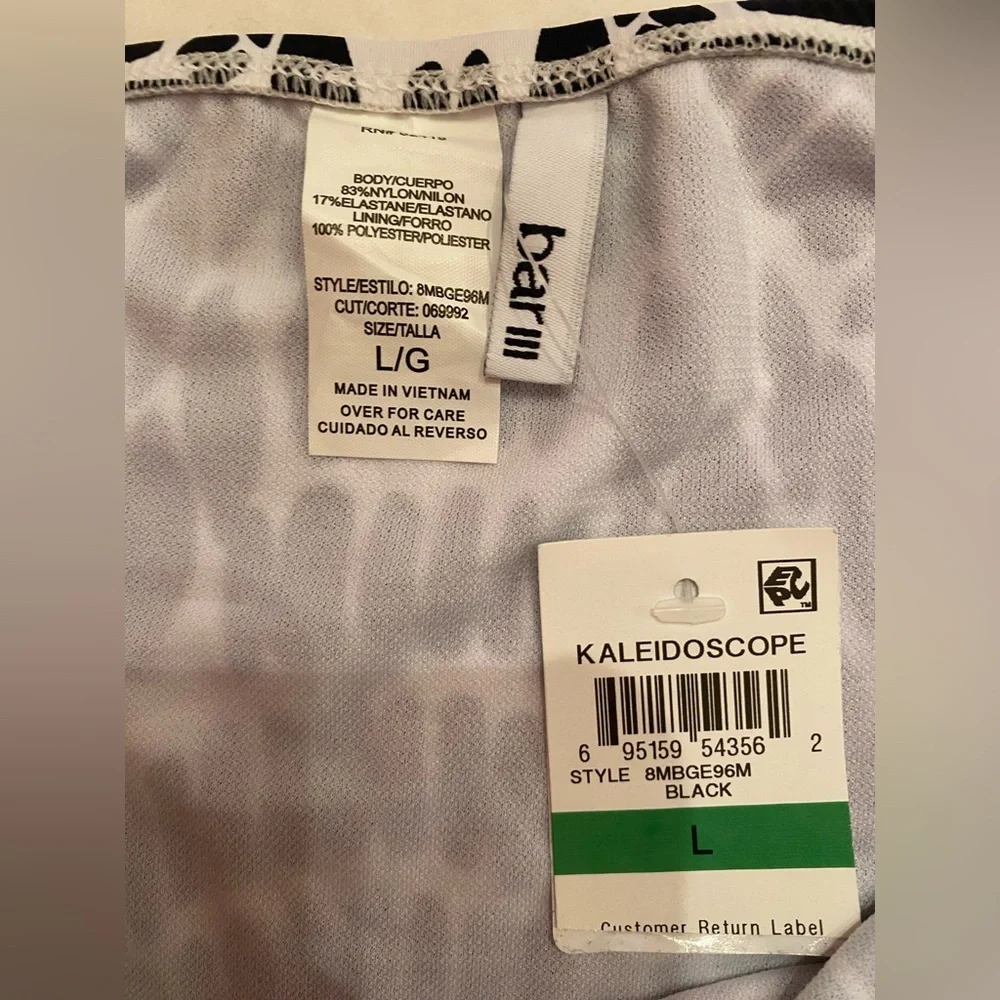 NWT BAR III‎ Kaleidoscope Black and White Print Side Tab Bikini Bottom Sz Large